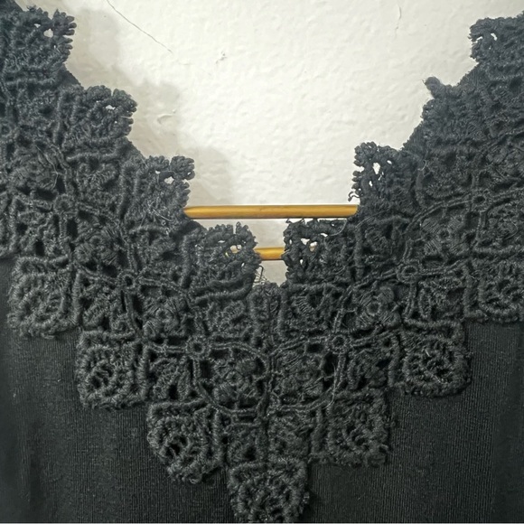 Free People Intimately S Black V Neck Boho Coquette Stretchy Lace Trim Bodysuit - Picture 5 of 12